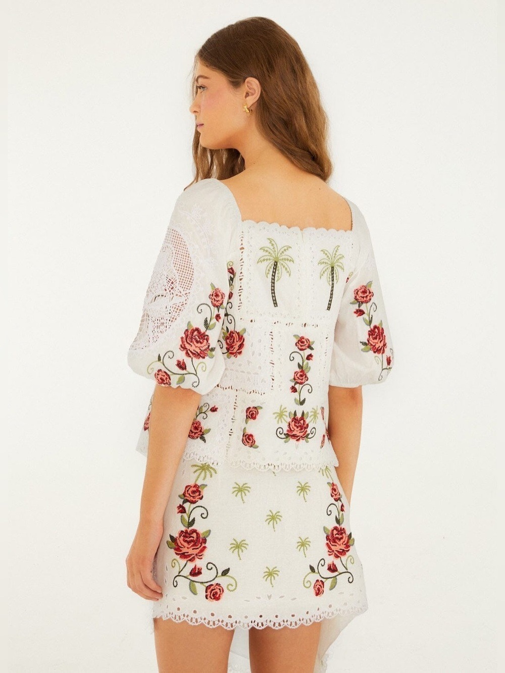 Farm Rio Off-White Tropi Scarf Embroidered Blouse - Picture 5 of 9